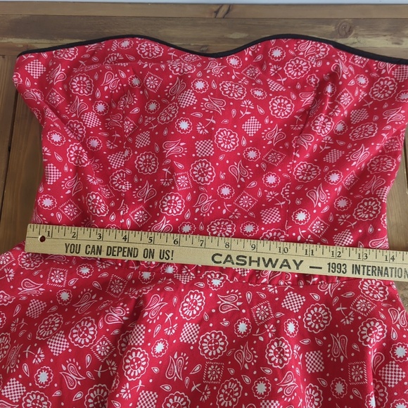 Vintage Rockabilly Red Bandana Western Dress Strapless Cowgirl Rodeo 50s Style - Picture 10 of 13